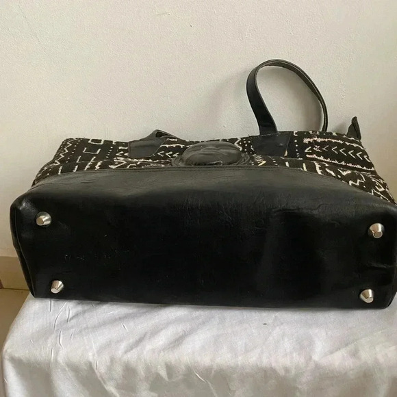 Handmade mud cloth leather face handbag - Picture 4 of 10